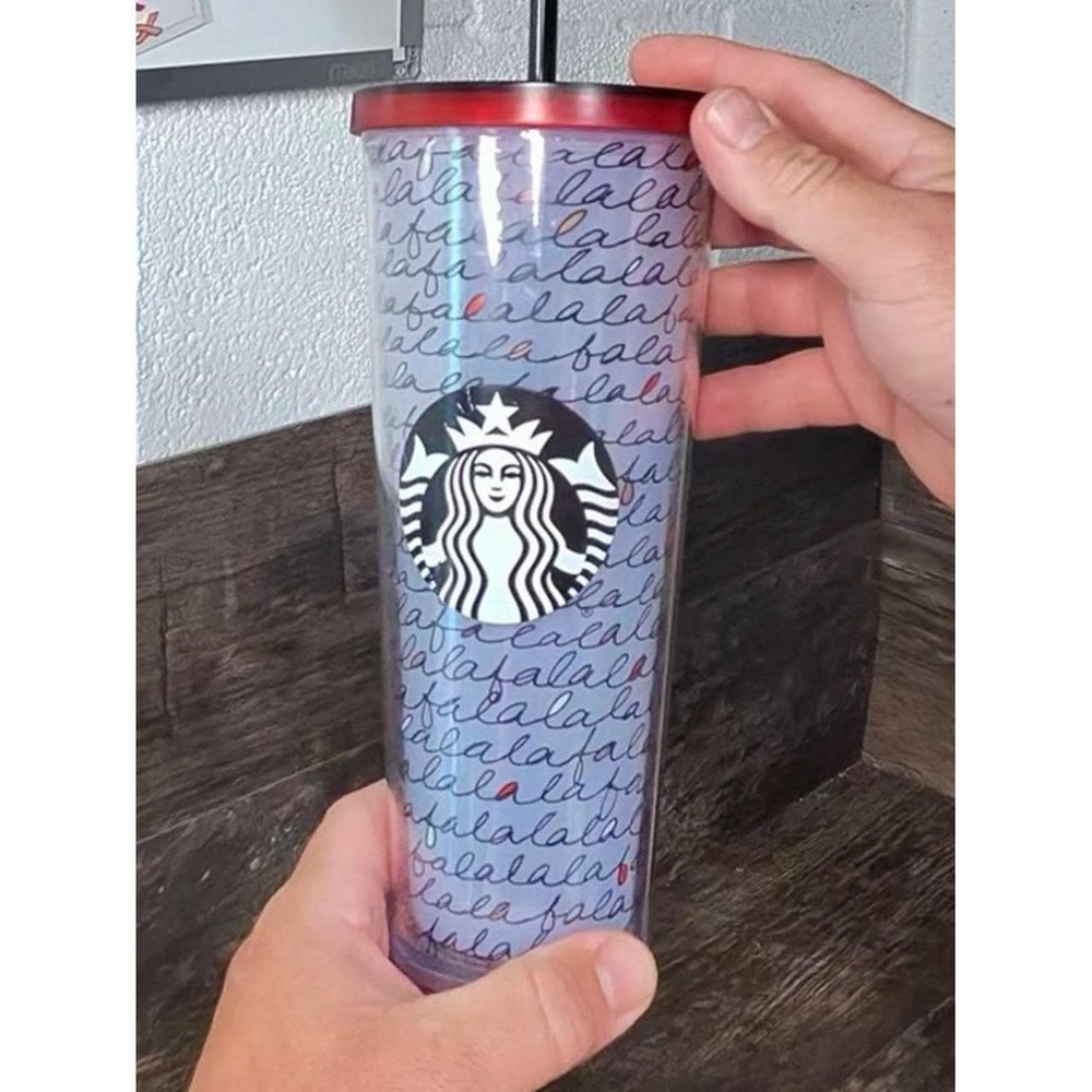 Starbucks Fa La La Christmas Script Tumbler with Red Lid